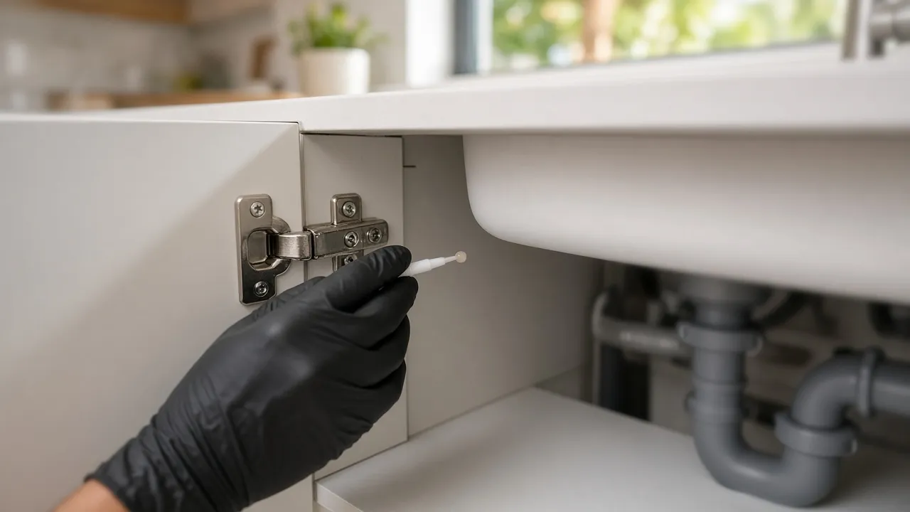 Gel bait placed in a kitchen cabinet hinge in a Vero Beach home
